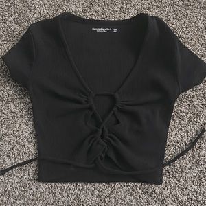 Abercrombie & Fitch Black Short Sleeve, Front Tie top. XXS